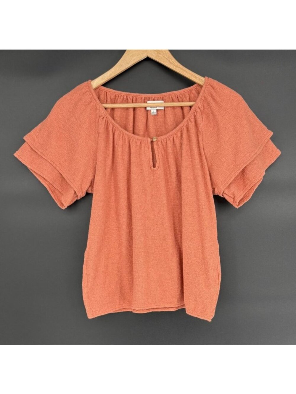 Madewell Texture & Thread Tiered Sleeve Top S Orange Superlight Jacquard Cotton